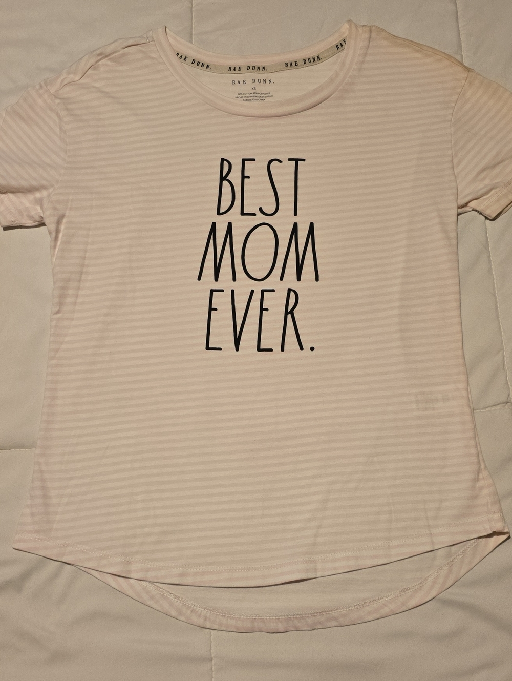 Rae Dunn Pale Pink Striped "Best Mom Ever." Tee